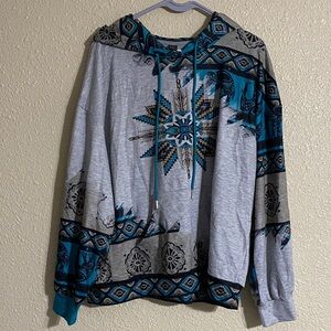 NWT Emery Rode Turquoise and Gray Pattern Hoodie Size XL